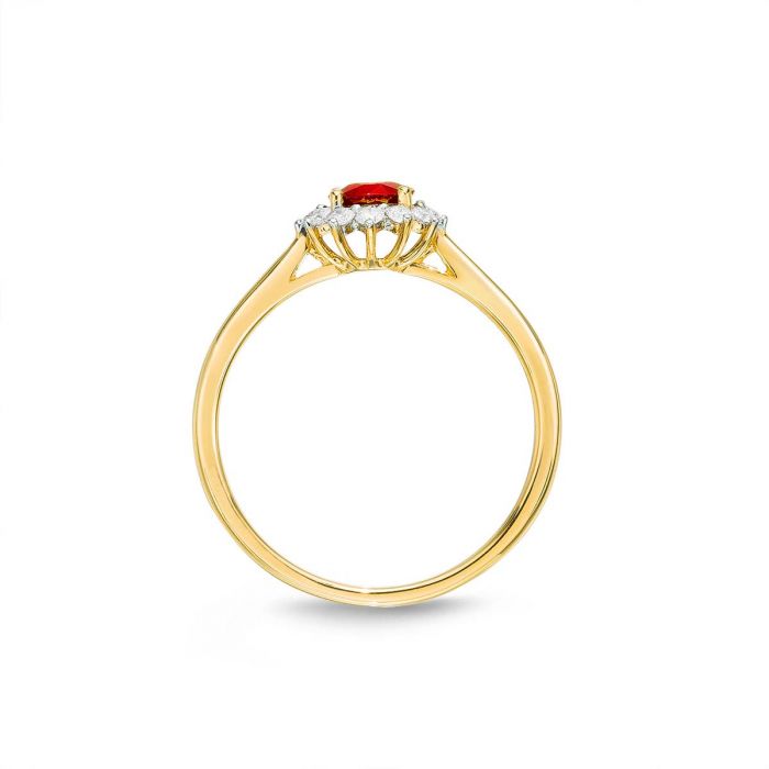 Ruby Ring 5mm Round Ruby & 0.18ct Diamond Halo in 18K Yellow Gold