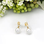 Pearl Drop Earrings Freshwater Pearls & Cubic Zirconia 9K Yellow Gold
