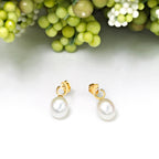 Freshwater Pearl Drop Earrings with White Drop Pearls in 9K Yellow Gold