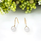 Pearl Drop Earrings with White Freshwater Drop Pearls in 9K Yellow Gold