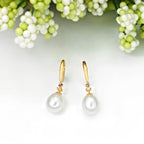 Freshwater Pearl Drop Earrings with White Drop Pearls in 9K Yellow Gold