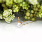 Drop Shaped Pearl Necklace with Cubic Zirconia Stone 9K Yellow Gold