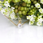Pearl Necklace with Single Pearl & Cubic Zirconia Stone 9K Yellow Gold