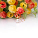 Interlocking Heart & Pearl Necklace with Cubic Zirconia 9K Yellow Gold