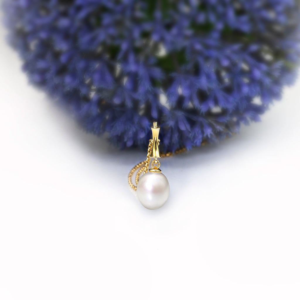 Pearl Drop Pendant Necklace with Freshwater Pearl 9K Yellow Gold
