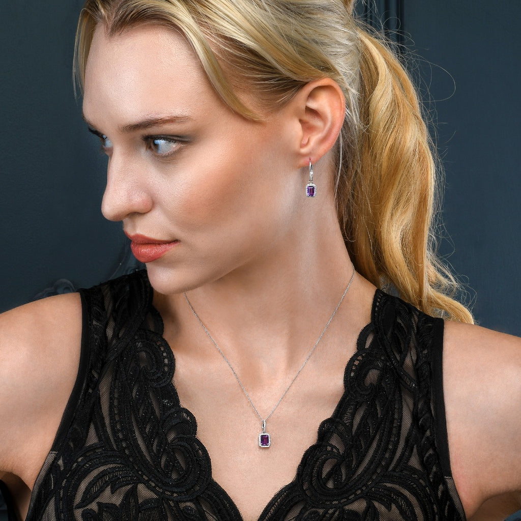 1.10ct Amethyst with 0.15ct Diamond Pendant Necklace in 9K White Gold