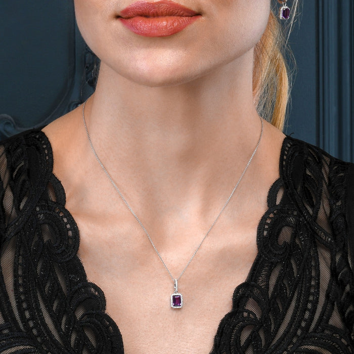 1.10ct Amethyst with 0.15ct Diamond Pendant Necklace in 9K White Gold