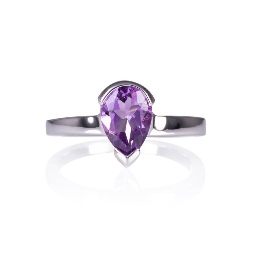 Pear Shaped Amethyst Ring in Sterling Silver