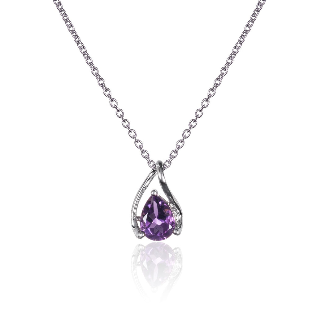 Teardrop Amethyst Pendant Necklace in Sterling Silver