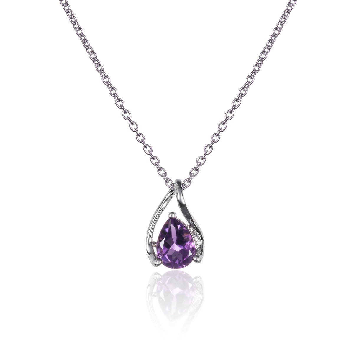Teardrop Amethyst Pendant Necklace in Sterling Silver