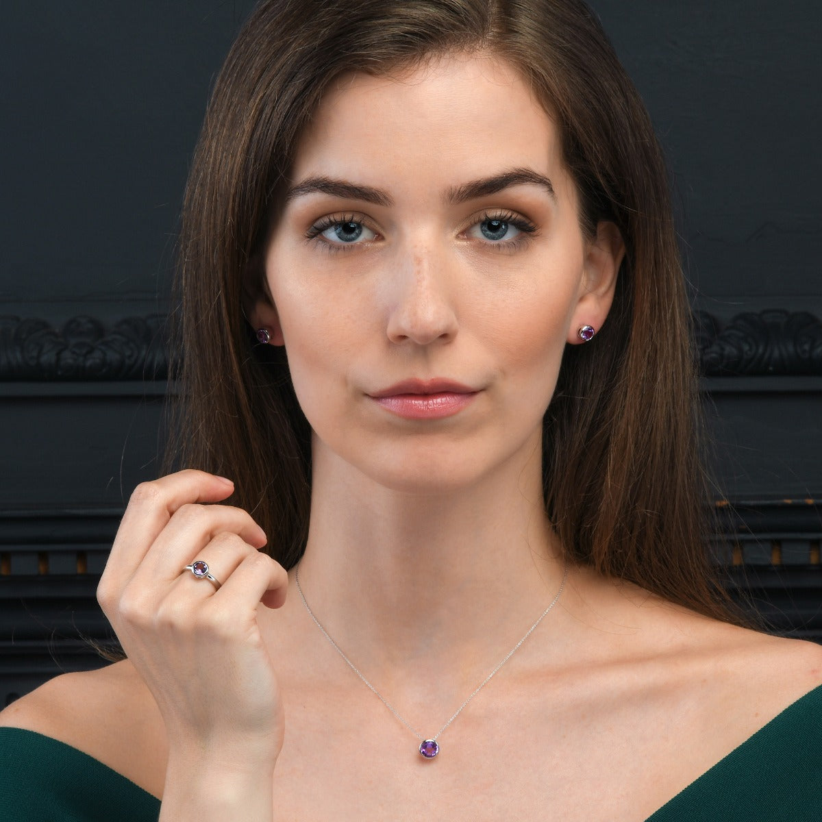 Bezel Set Amethyst Pendant Necklace in Sterling Silver