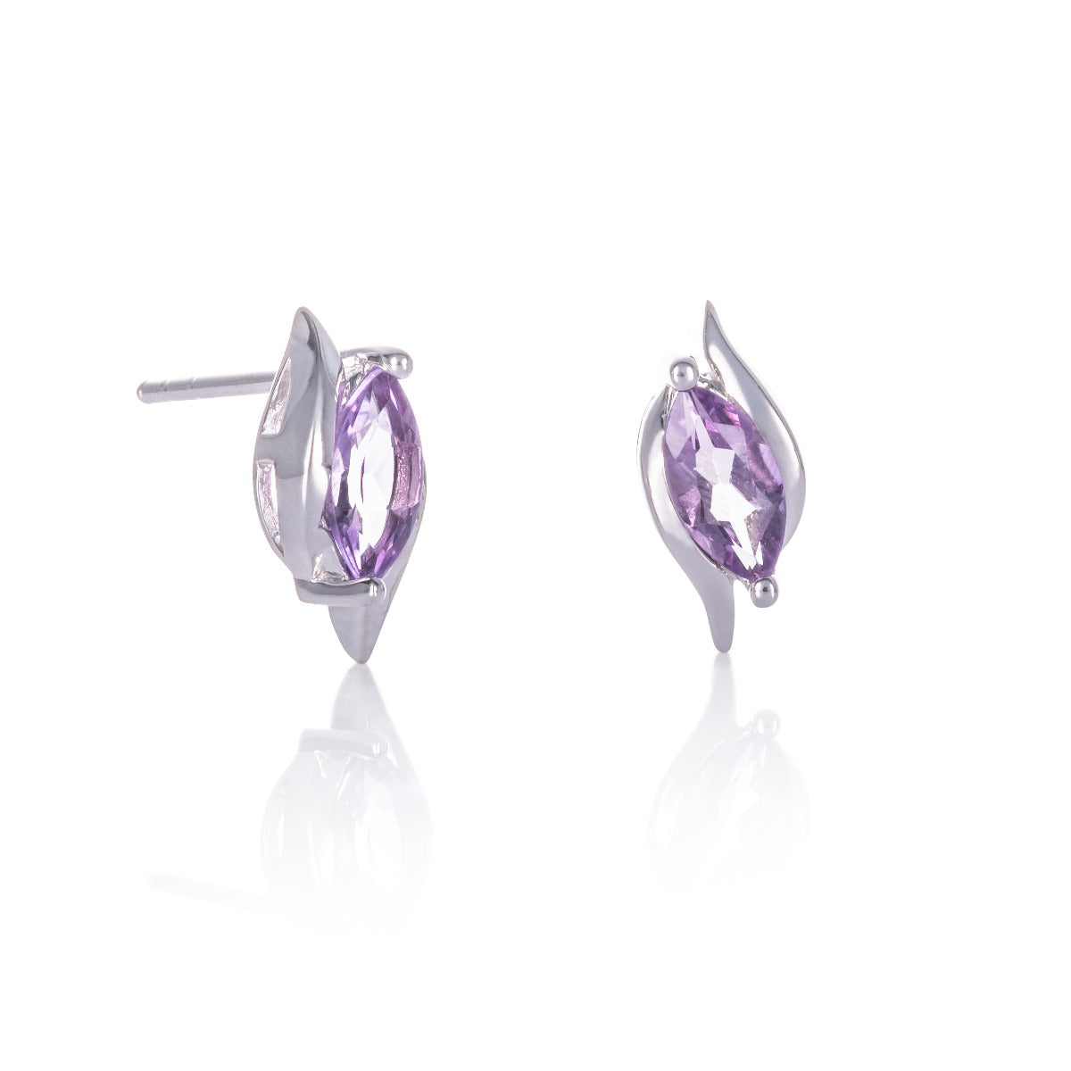 Marquise Shaped Amethyst Stud Earrings in Sterling Silver