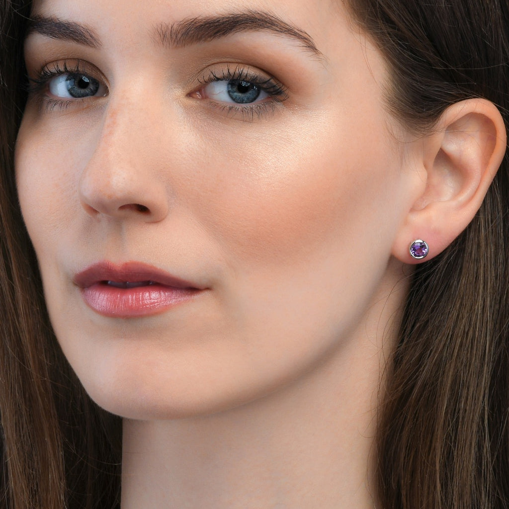 Bezel Set Amethyst Stud Earrings in Sterling Silver