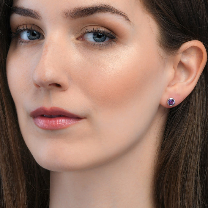 Bezel Set Amethyst Stud Earrings in Sterling Silver