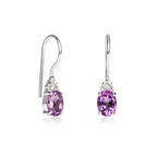 Oval Shaped Amethyst Drop Earrings in Sterling Silver