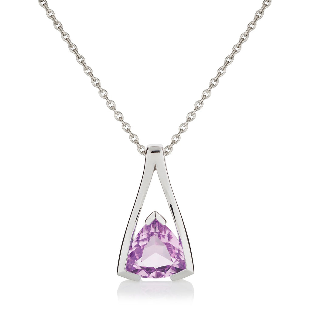 Trillion Cut Amethyst Pendant Necklace in Sterling Silver