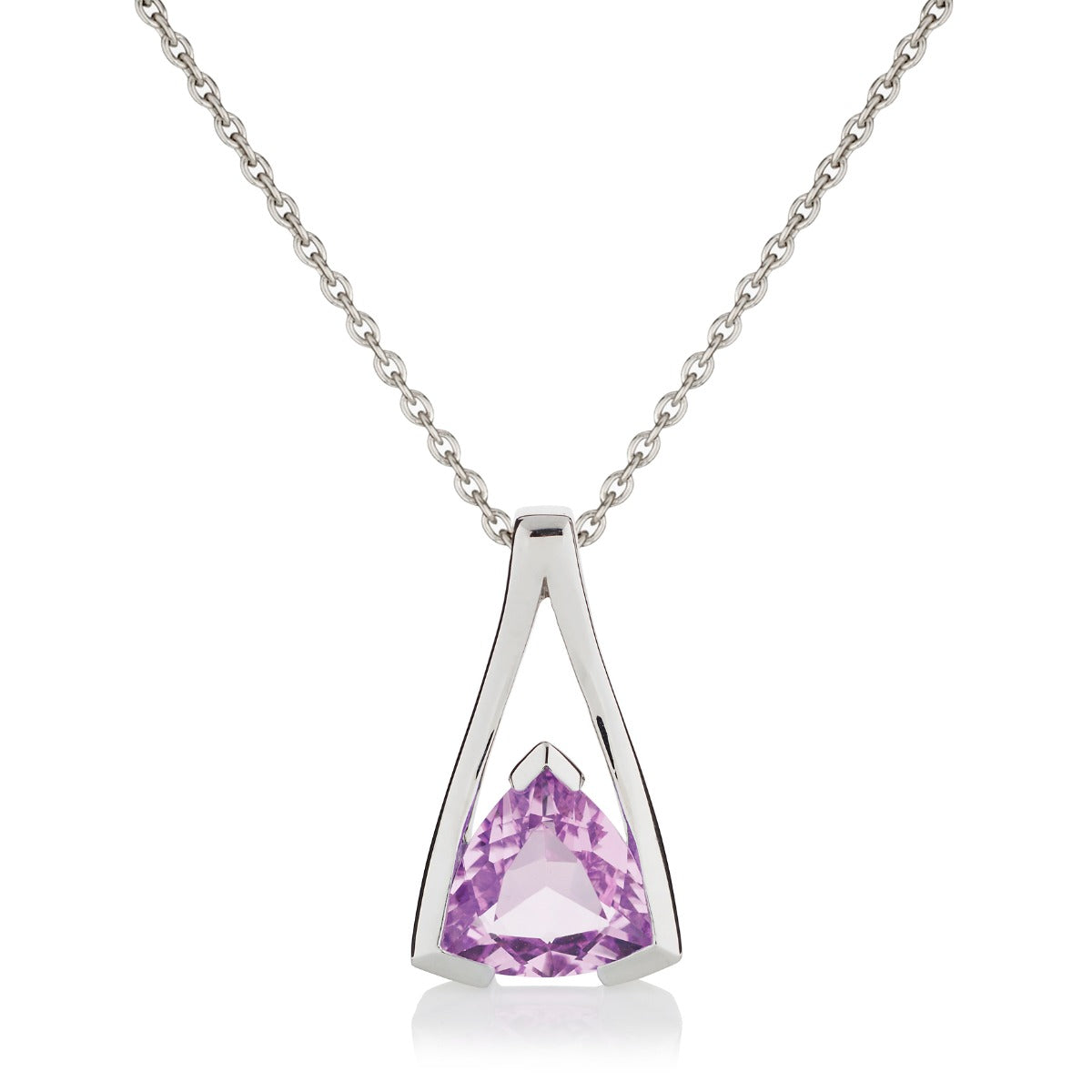 Trillion Cut Amethyst Pendant Necklace in Sterling Silver