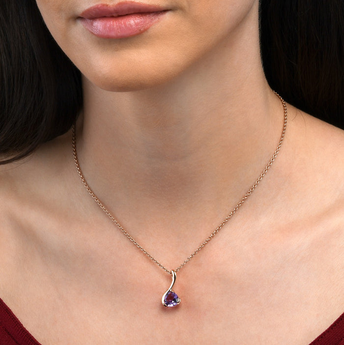 Amethyst Drop Pendant Necklace in Rose Gold Vermeil