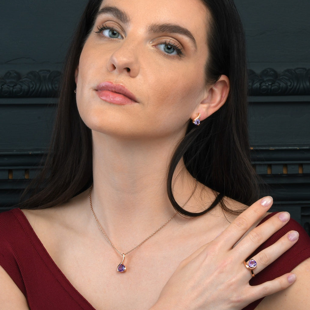 Amethyst Pear Shaped Earrings in Rose Gold Vermeil