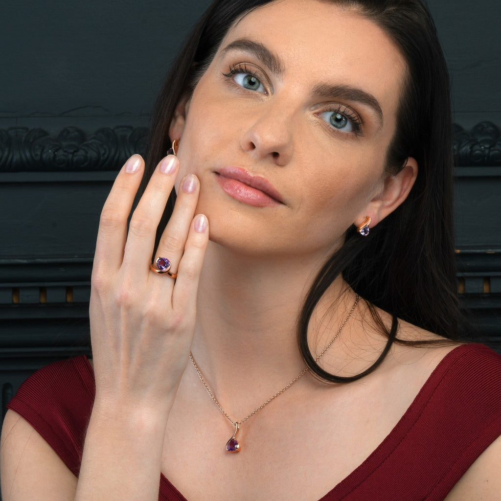 Rose Gold Vermeil Ring with a Pear-Shaped Amethyst Gemstone