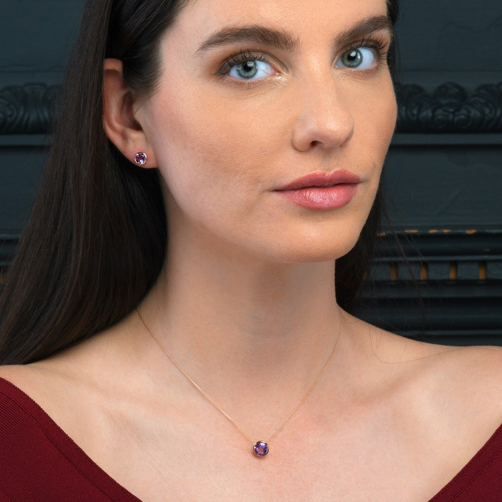 Bezel Set Amethyst Pendant Necklace in Rose Gold Plated Sterling Silver