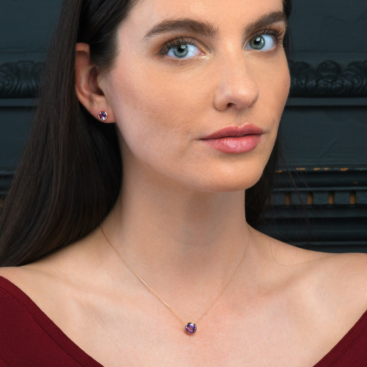 Bezel Set Amethyst Pendant Necklace in Rose Gold Plated Sterling Silver
