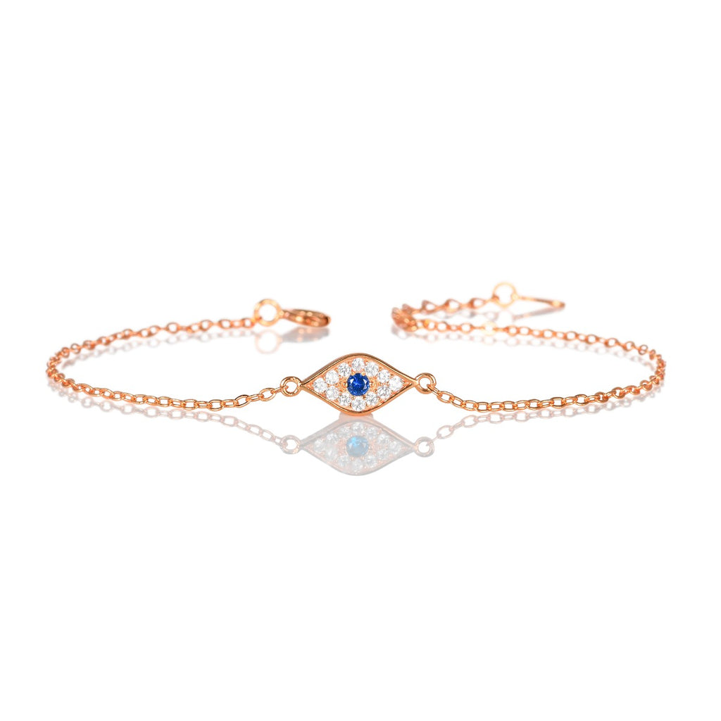 Rose Gold Plated Sterling Silver EVIL EYE Bracelet with Cubic Zirconia