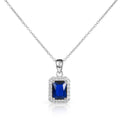Emerald Cut Sapphire Blue Pendant Necklace in 925 Sterling Silver