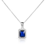 Emerald Cut Sapphire Blue Pendant Necklace in 925 Sterling Silver