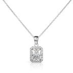 Sterling Silver Emerald Cut Cubic Zirconia Pendant Necklace for Women