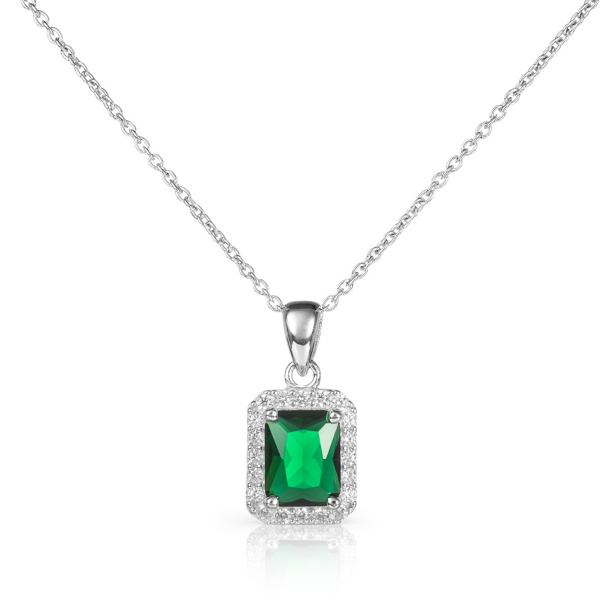 Emerald Cut Green Pendant Necklace in 925 Sterling Silver