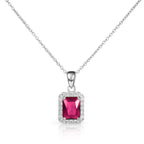 Emerald Cut Ruby Red Pendant Necklace in 925 Sterling Silver