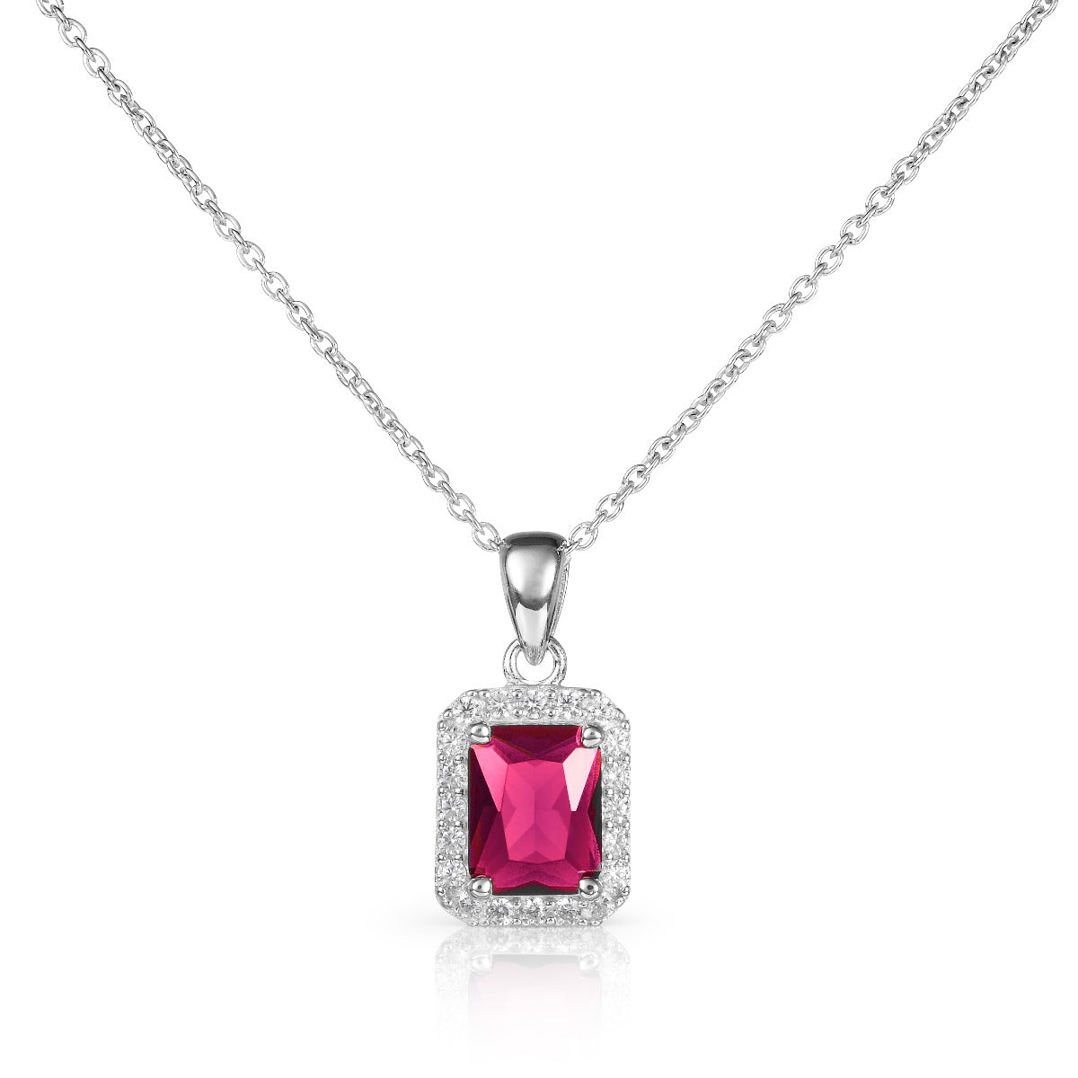 Emerald Cut Ruby Red Pendant Necklace in 925 Sterling Silver