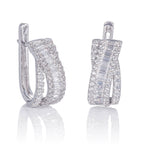 Sterling Silver Hoop Earrings 20mm, Channel Set Baguette Cubic Zirconia
