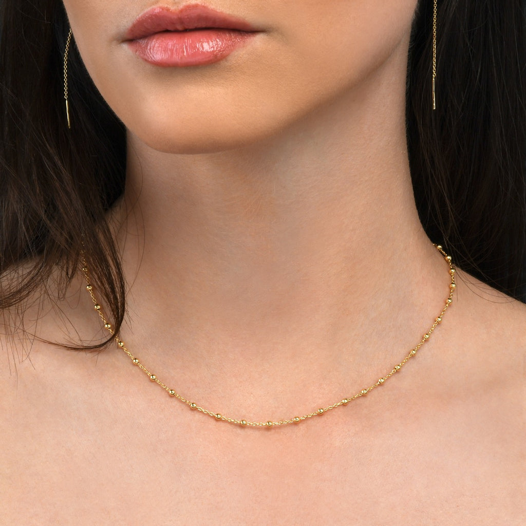 Gold Satellite Chain Necklace in Sterling Silver with Small Beads
