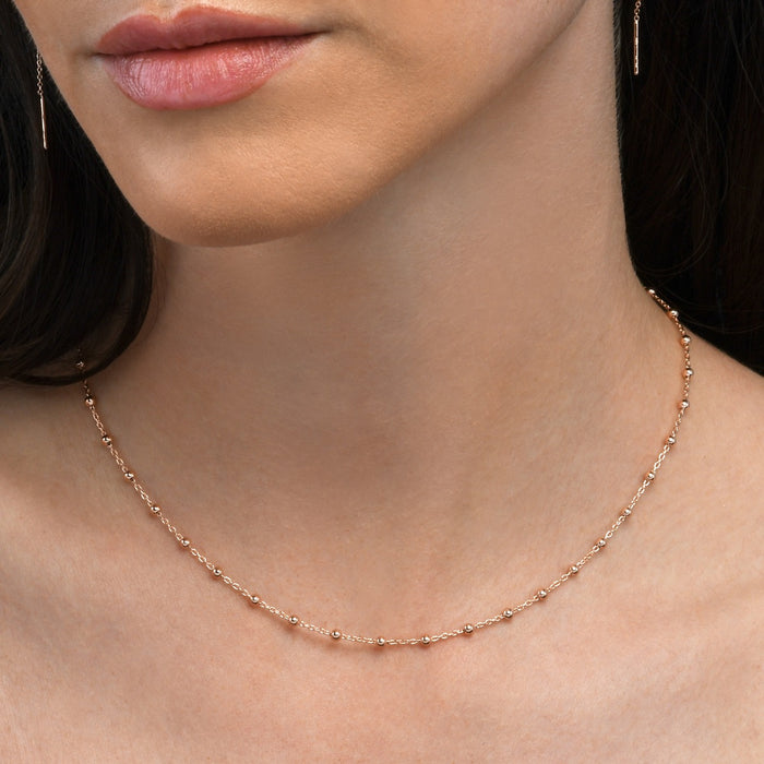 Rose Gold Satellite Chain Necklace in Sterling Silver with Small Beads