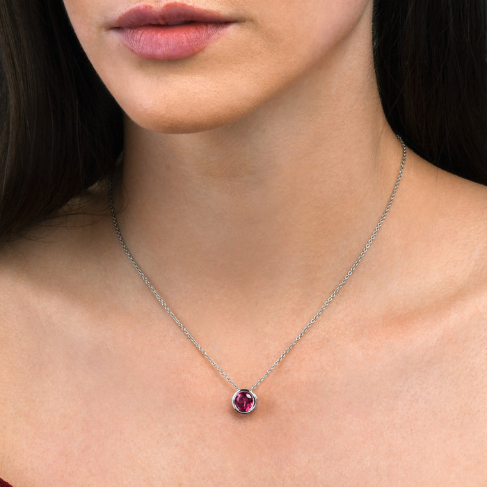 Sterling Silver Pink Red Pendant Necklace