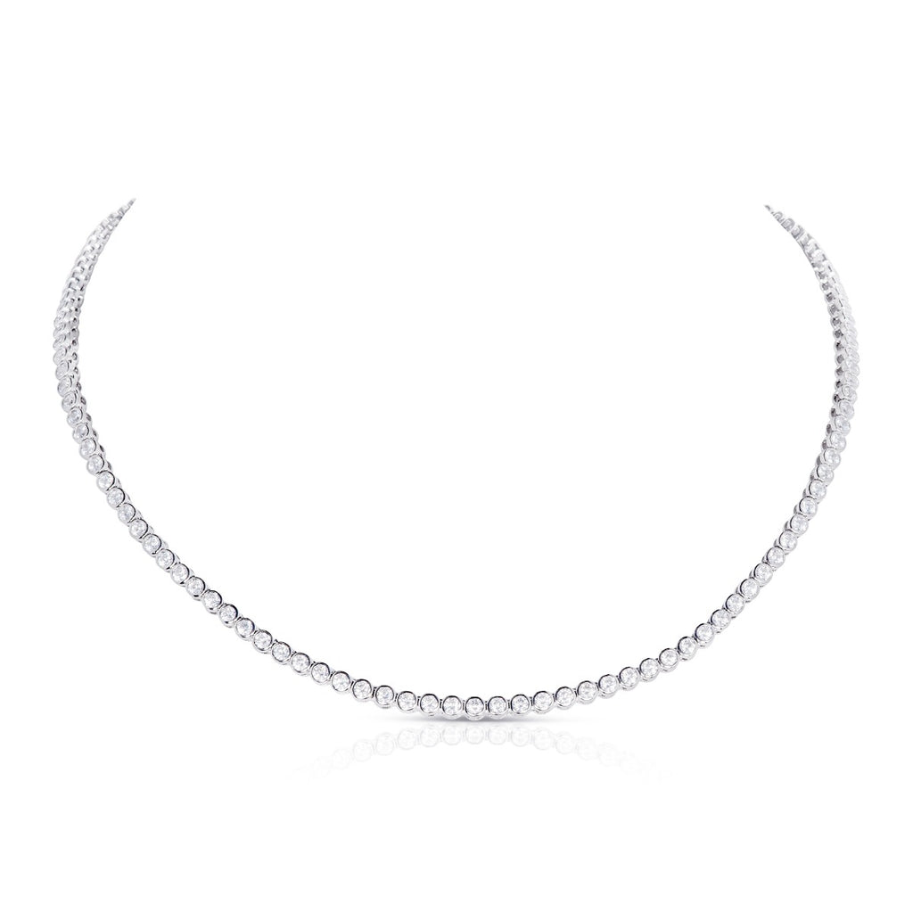 Bezel Set Sterling Silver Tennis Necklace with Cubic Zirconia Stones