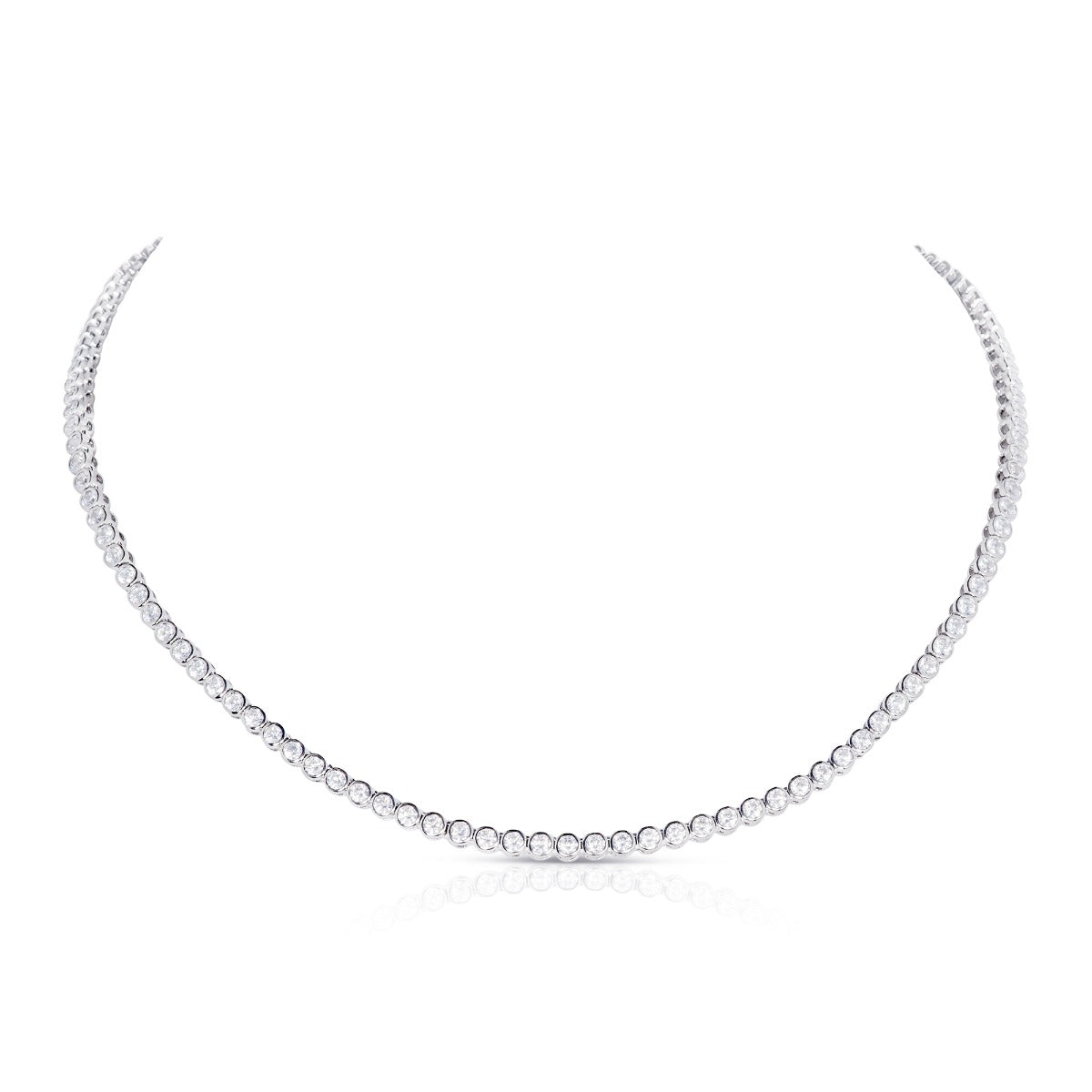 Bezel Set Sterling Silver Tennis Necklace with Cubic Zirconia Stones
