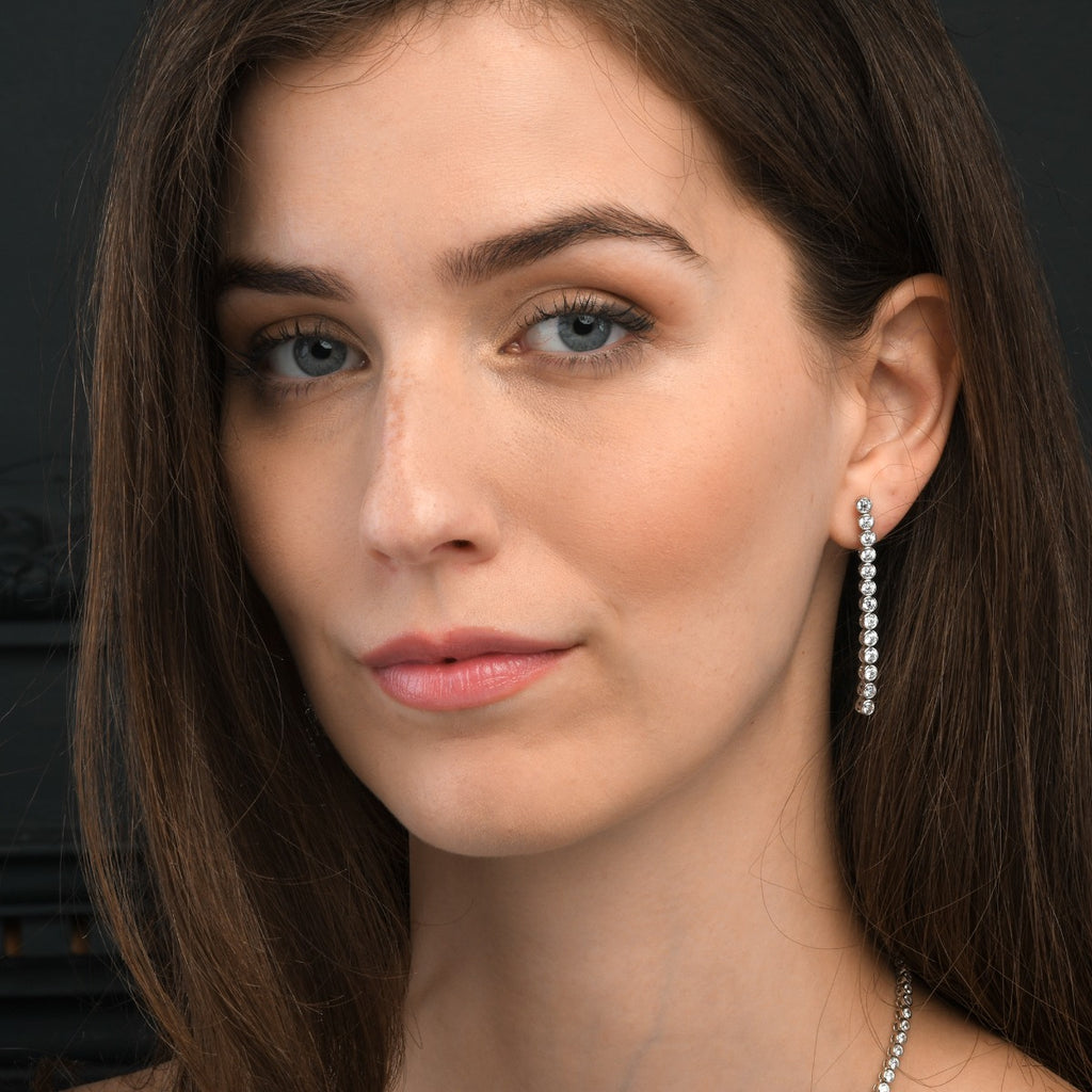 Bezel Set Sterling Silver Tennis Earrings with 3mm Cubic Zirconia