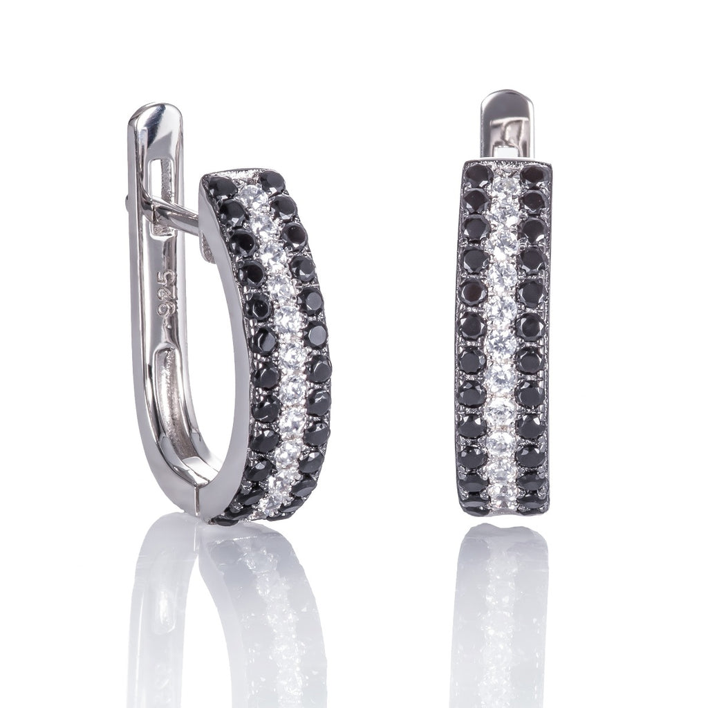 Sterling Silver Black And White Hoop Earrings