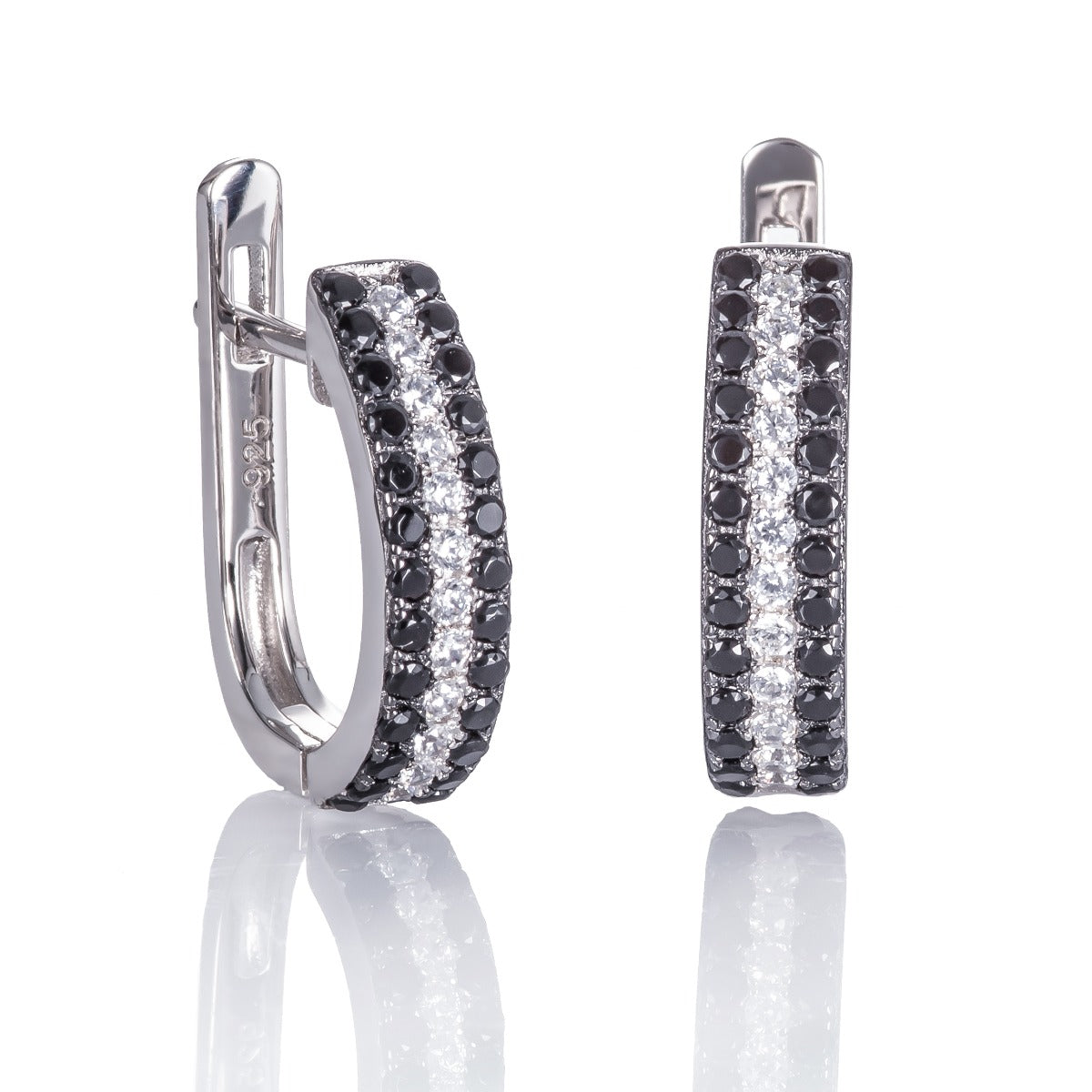 Sterling Silver Black And White Hoop Earrings