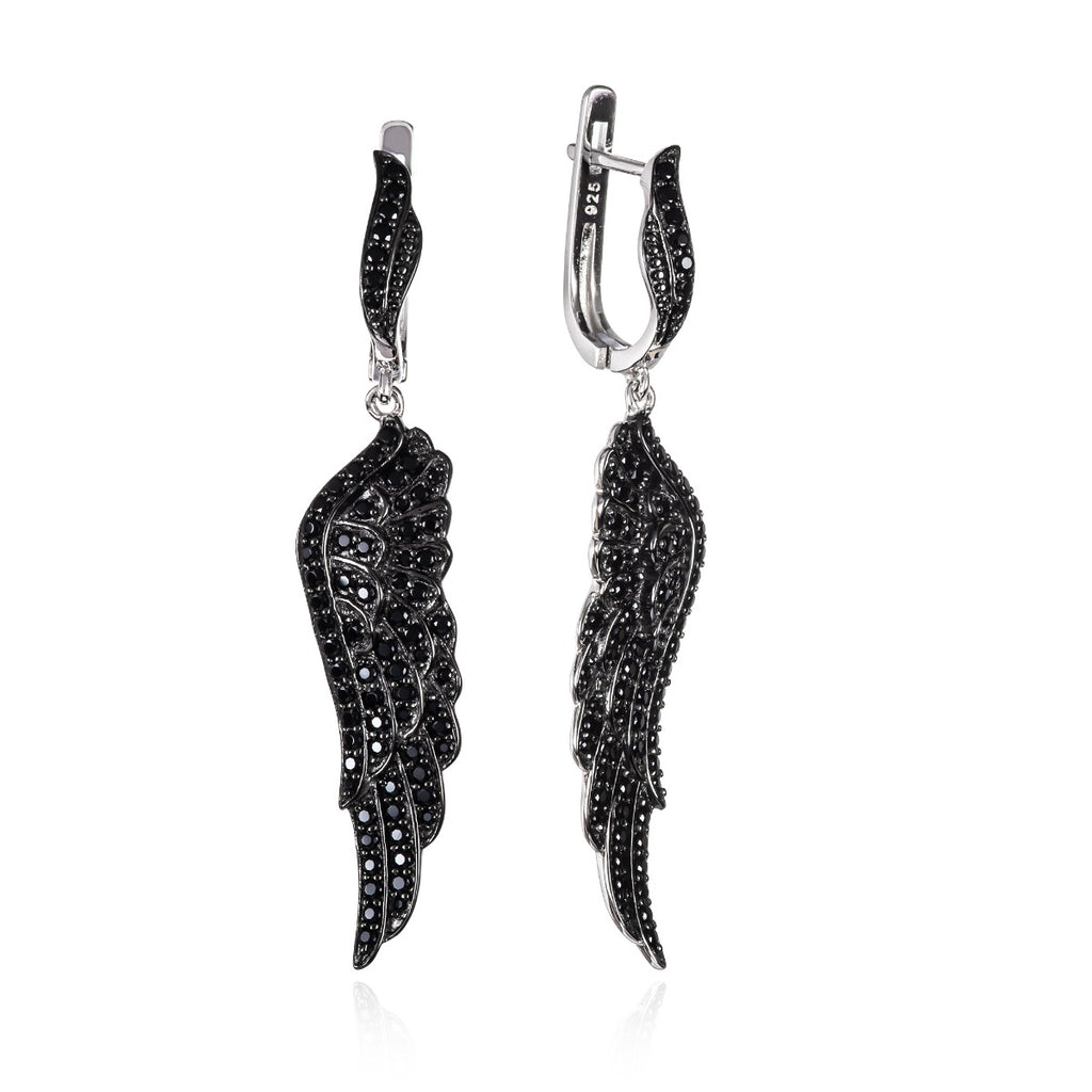 black wings drop earrings in 925 sterling silver