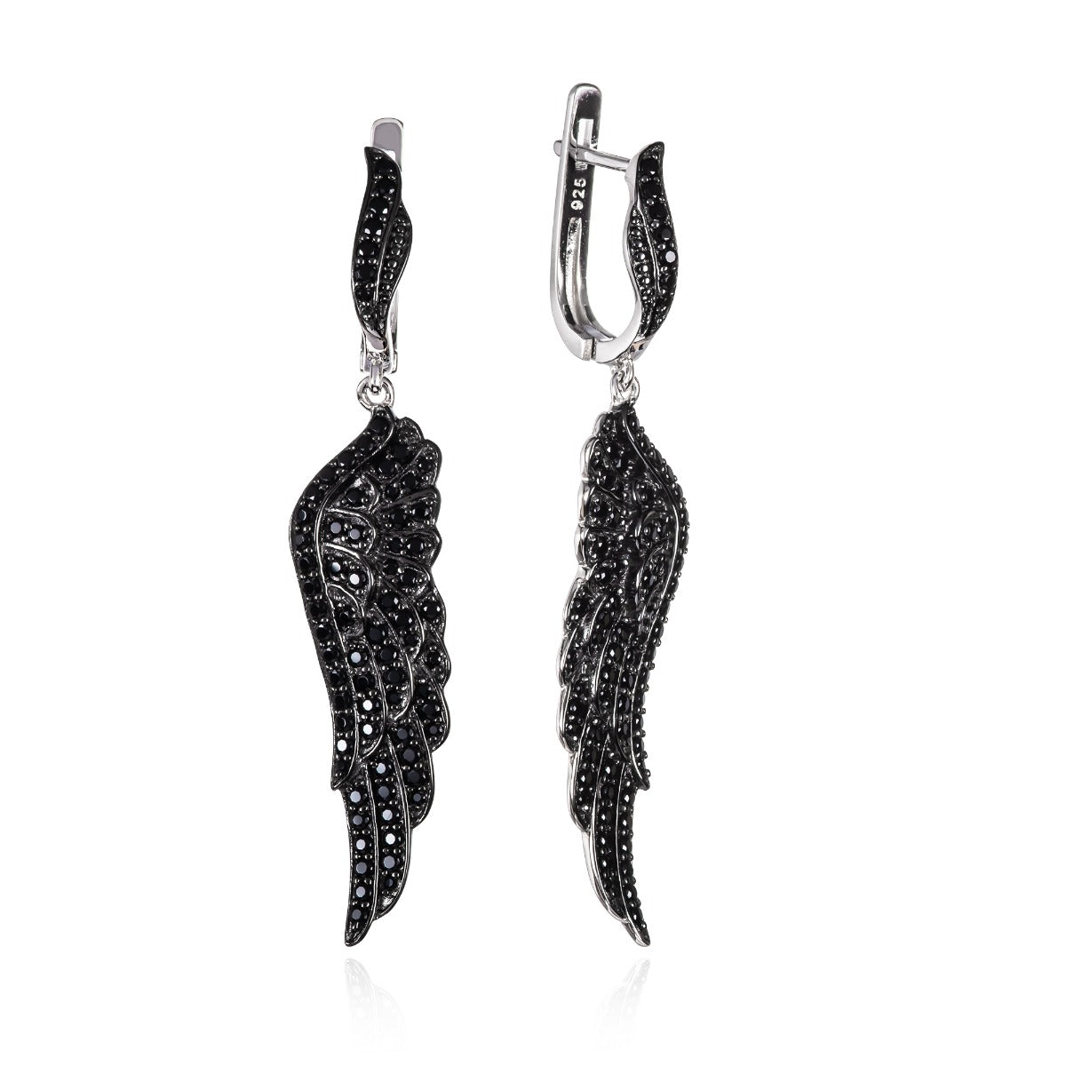 black wings drop earrings in 925 sterling silver