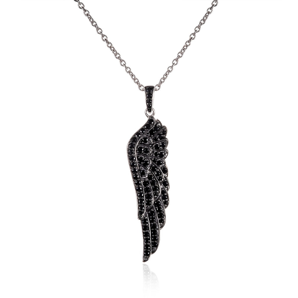 black angel wing necklace in sterling silver