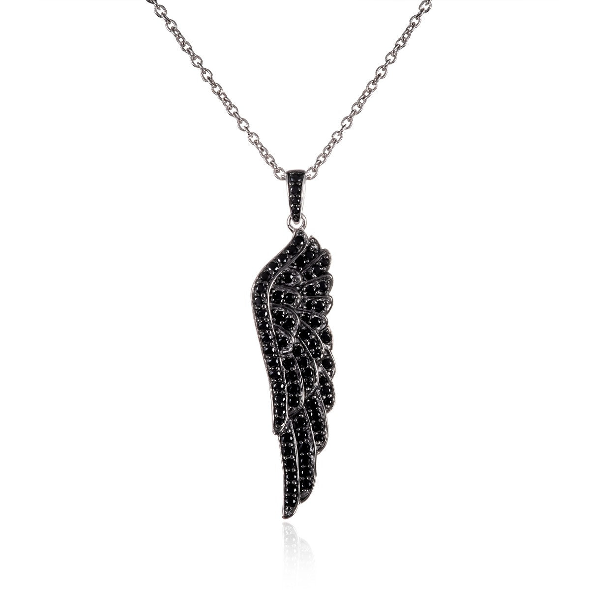 black angel wing necklace in sterling silver