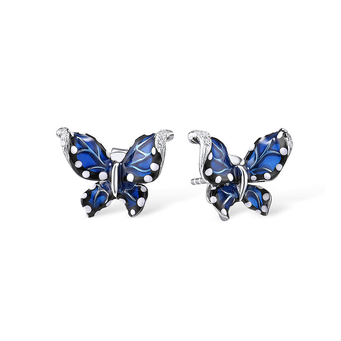 Sterling Silver Blue Enamel Butterfly Earrings