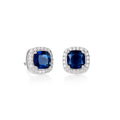 Sterling Silver Blue Cushion Shaped Halo Stud Earrings