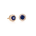 Gold Plated Sterling Silver Dark Blue Round Halo Stud Earrings