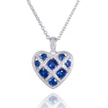 Sterling Silver Blue Heart Lattice Pendant Necklace